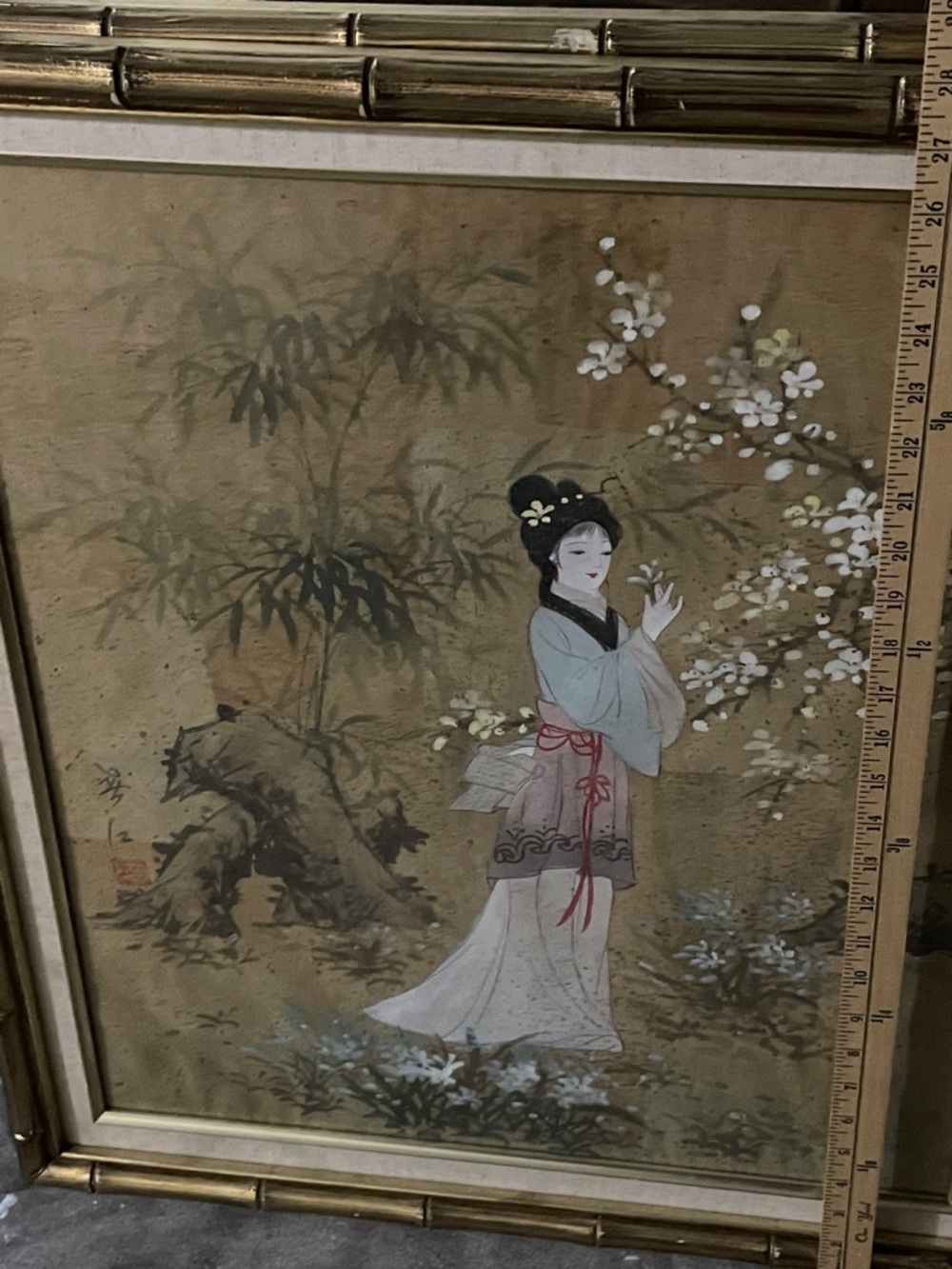 Framed Asian Vintage Lady Portrait Painting ( ripples) Slightly Visible